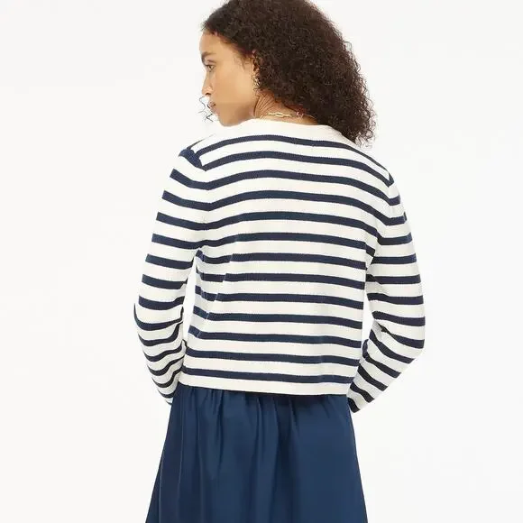 NWT J. Crew Factory Striped Cotton Cardigan Sweater Ivory Navy Stripe - Size: XL - Picture 2 of 10
